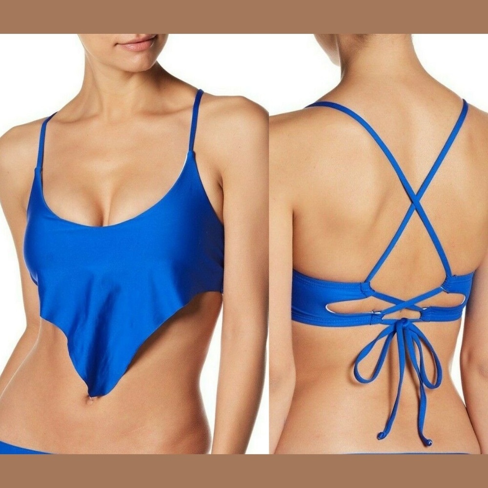 NWT $120 Basta Surf Retro Bikini Ruffle Top in Cobalt Blue‎ [SZ Small ]
